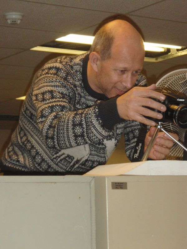 Chris James sets up for the staff Xmas Photo